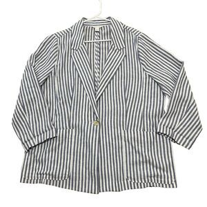 Caslon Linen Jacket Women XXL Blue White Striped Yacht Unstructured Blazer 2XL